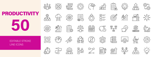 Productivity icon set. Editable line icons. Vector illustration.