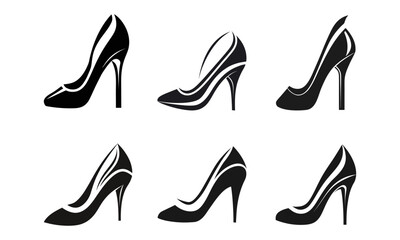 Fototapeta premium Six Elegant Black High Heel Silhouettes for Fashion, Style, and Boutique Use