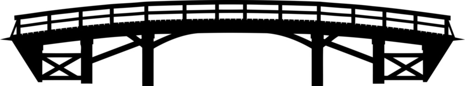 Simple wooden arch bridge side silhouette