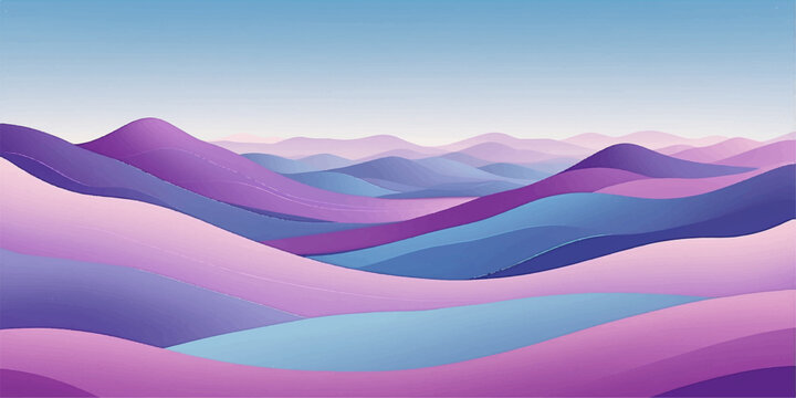 An abstract vector background featuring pink and blue wavy patterns that create a minimalist mountain landscape sunset with flowing curves and an artistic nature texture