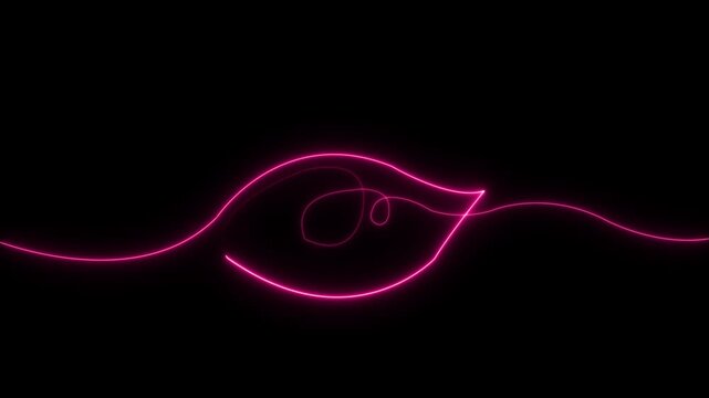 Neon Glowing Line Art of Abstract Leaf Shape on Black Background, Loop