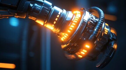 Close-up of a futuristic robotic arm component.