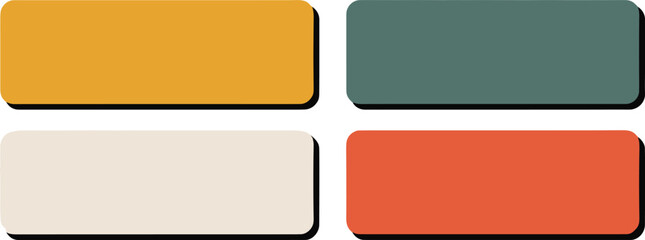 Fototapeta premium Four blank colorful rectangular buttons or labels for text and design, modern graphic elements for web or print, vibrant colors with shadow effect, creative space for content