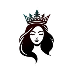 Elegant beautiful woman face with luxury crown queen or princess logo