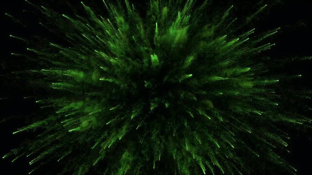 Green, explosive, starburst shape on black background