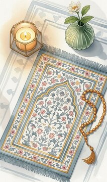 Beautiful Watercolor Prayer Mat Illustration