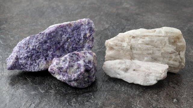 Lepidolite and Spodumene mineral ore. Lithium hard-rock mining, for rechargeable lithium-ion batteries. Power electronic, smartphones, laptops, tablets, electric vehicles (EVs), grid energy storage