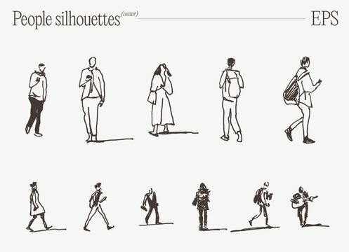 Set of Hand Drawn People Sketches for Landscape Design