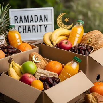 Ramadan charity food boxes for fasting and iftar distribution