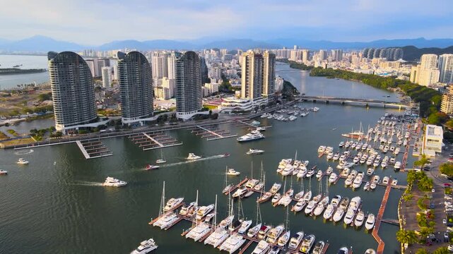 A dynamic aerial time-lapse capturing the rhythmic pulse of global trade at a bustling port, with massive container ships and synchronized cranes under dramatic skies.