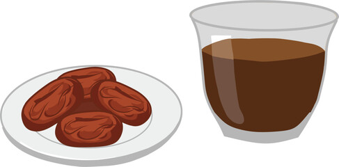 cup of coffee with dates fruit