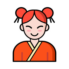 Chinese girl on white background.