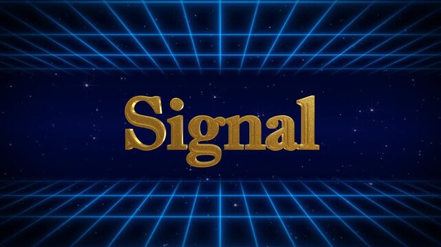 Animated gold typography 'ign' 'ignal' 'signal' on dark blue background with blue grid lines