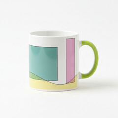 Modern Abstract Geometric Design Mug with Green Handle on White Background
