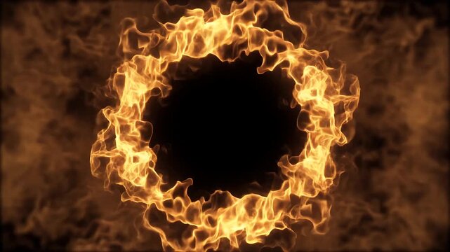 Burning fire circle and flame shapes against black