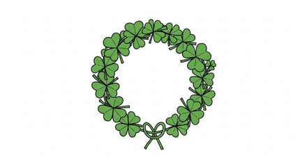 Lucky green shamrock wreath with bow on white background for st patrick's day decorations and irish symbolism