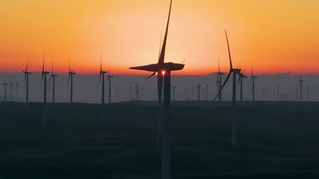 Wind Turbines Farm Sunrise