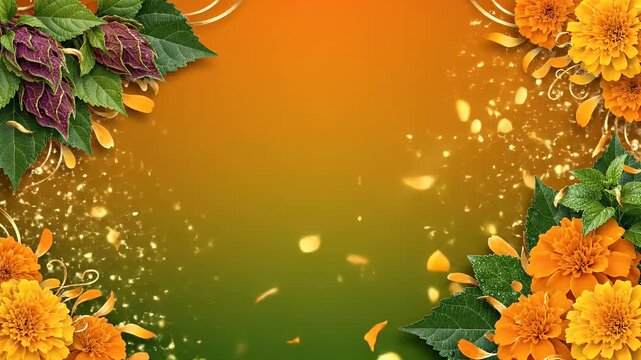 Maha Vishuva Sankranti Tulsi and Marigold Corner on Green Saffron Gradient