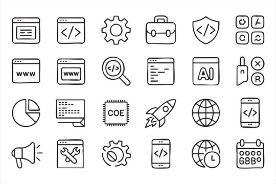Web Developer Line Icons for Dashboards, Tools, and Security