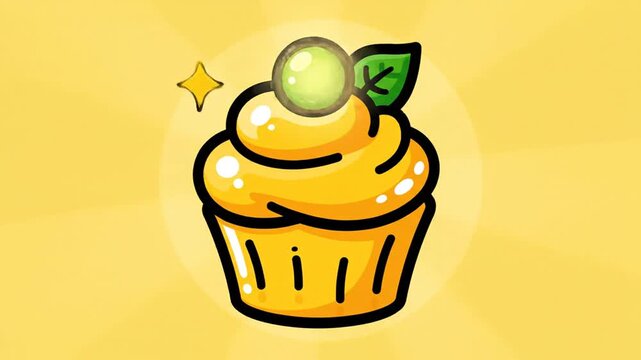 Yellow Cupcake with Green Decoration Animation.