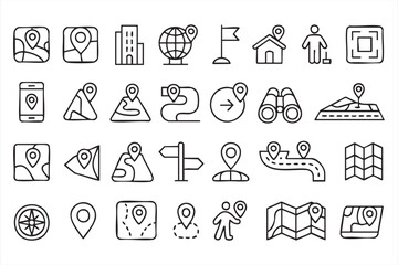 Fototapeta premium Geolocation UI Icons for GPS Tracking and Route Planning