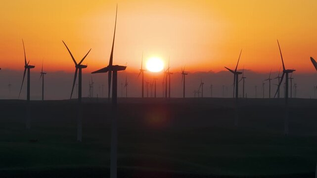 Wind Turbines Farm Sunrise