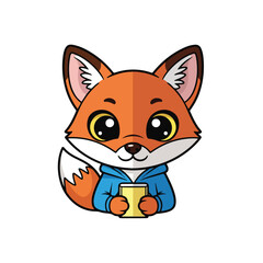 Obraz premium A cute cartoon fox with a mug