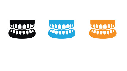 Three colorful dental aligner icons on a white background for orthodontic treatment