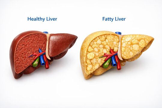 Fatty liver ultrasound concept liver health nafld comparison anatomy organ medical illustration educational graphic detailed texture metabolic condition