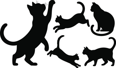 Shadow Cat Gestures Graphic Set, Minimalist Cat Movement Illustrations, Playful Black Cat Action Poses, Dynamic Feline Silhouette Collection, vector, illustration, silhouette © naeem