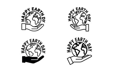 Obraz premium Four Earth Day circular emblems with hands holding globe and text Keywords: earth day, emblem