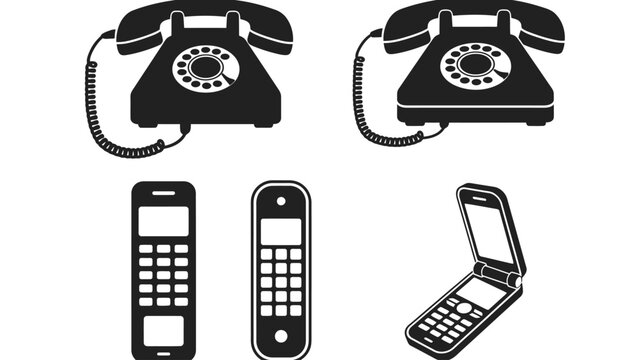 A collection of old and new telephones on a white background