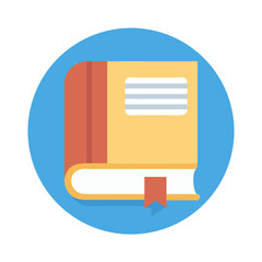 Stylized icon of a book with bookmark on blue background
