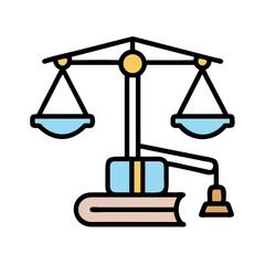 Scales of justice with book and other legal items