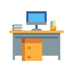 Clean vector illustration of a desk with computer setup