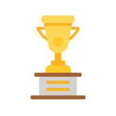 Golden trophy icon on a stand against black background