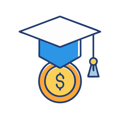 Graduation cap and gold coin, financial aid concept art