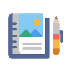 Open notebook and pencil flat design illustration for note-taking