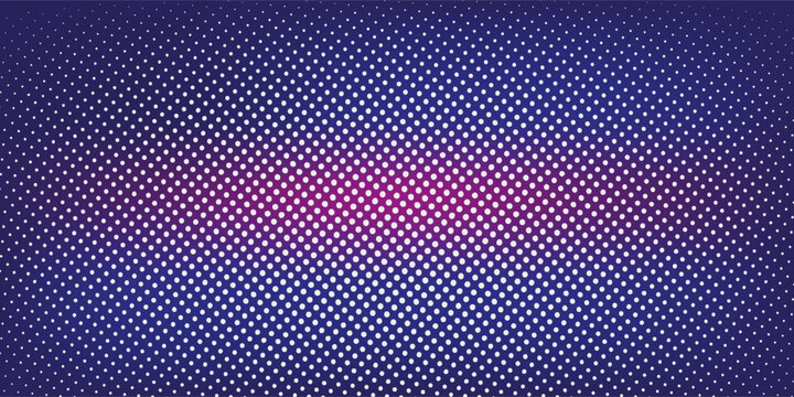Led pixel screen display with bright blue and purple dots forming digital wall background. Futuristic technology pattern for video walls, presentations or electronic advertising. Tv display panel