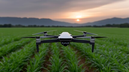 Smart Agriculture Drone Spraying Crops at Sunrise Representing Precision Farming

