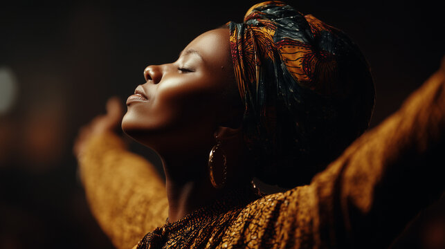 Black Heritage Celebration, Joyful African American woman embracing cultural pride during Black heritage celebration