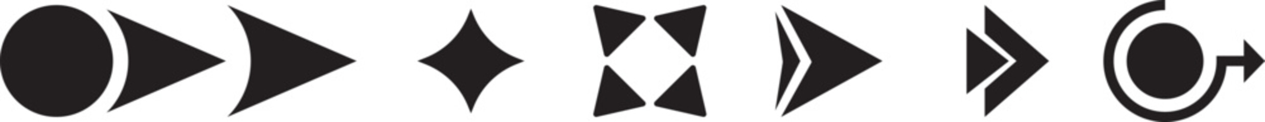 Bullet points. List icon set with geometric shapes, arrows, stars, hearts in outline style. Vector illustration. Bullet point collection for. Arrows set black vector. Arrow icon collection © MDParveg