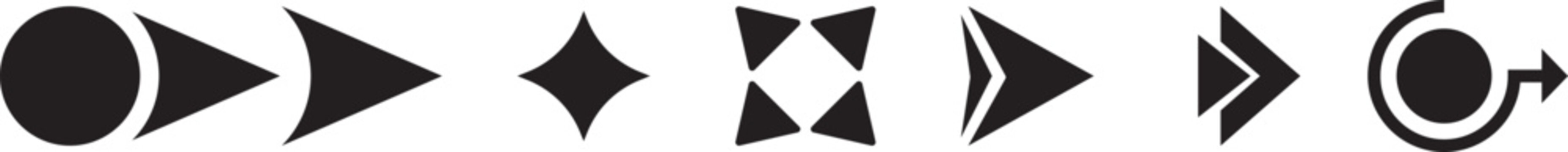 Bullet points. List icon set with geometric shapes, arrows, stars, hearts in outline style. Vector illustration. Bullet point collection for. Arrows set black vector. Arrow icon collection