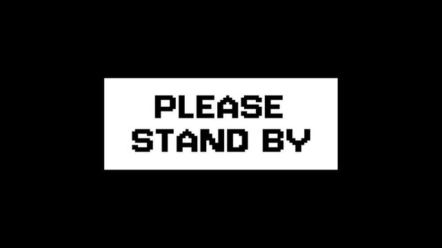 Please standby text message on clean white background. Ideal for presentations, videos, livestreams, and broadcast graphics needing a standby screen.
