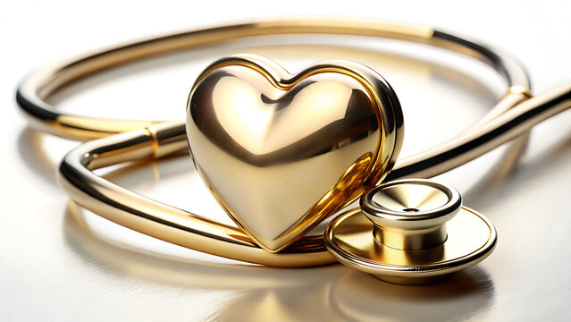Golden stethoscope with heart shaped chest piece
