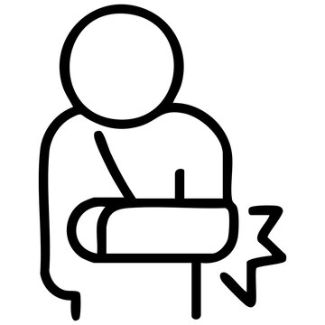 Line icon representing an Elbow Cast, a representation of orthopedic recovery through medical iconography. Related to upper limb immobilization and orthopedic care from distal humerus fracture