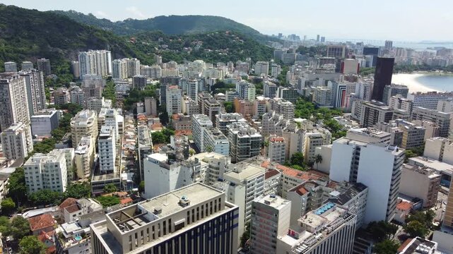 Flying forwards abo the Botafogo neighborhood of Rio de Janeiro, Brazil. Aerial drone video.