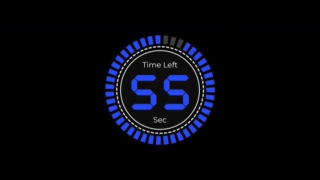 4K video 1 minutes countdown digital animation on alpha channel background.
