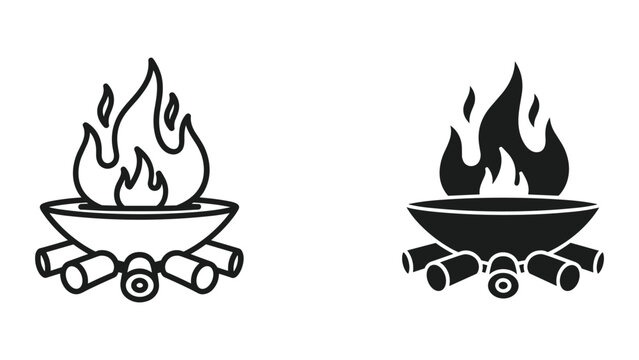 Fire pit illustration with flames and logs