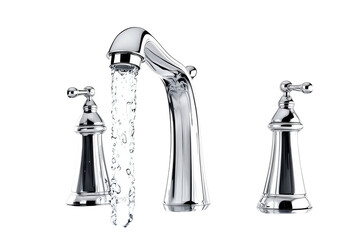 Sleek Modern Chrome Faucet with Clean Flowing Water for Luxury Bathroom Kitchen Design and Home Improvement Projects, Isolated on White Background, PNG